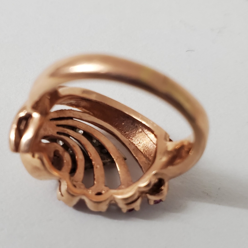 Watch Video / Antique Edwarian 14K ROSE GOLD SAPPHIRE DIAMOND RING - Picture 12 of 12
